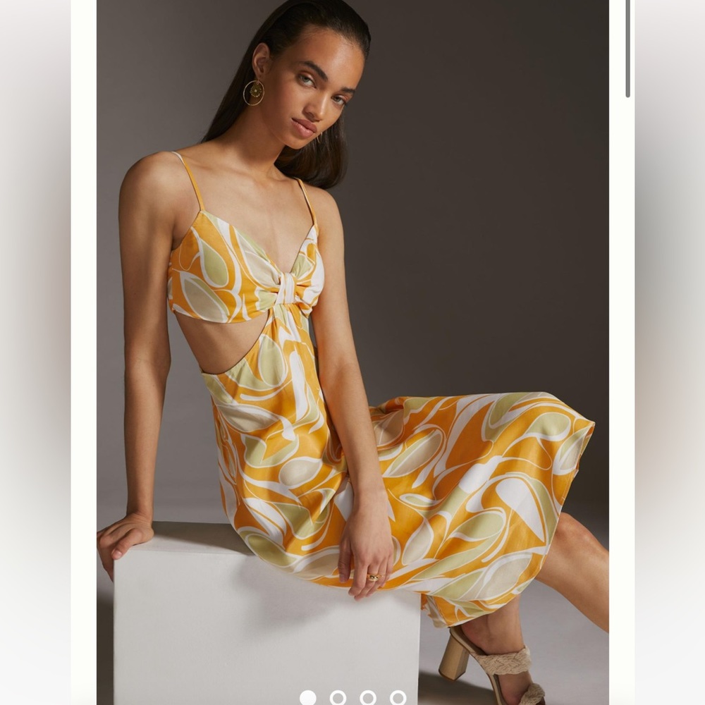 CUTOUT PRINTED-SLIP MIDI DRESS-NWT, size 3x